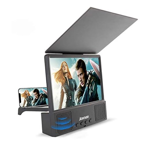 Jteman 5-in-1 Bluetooth Spearker 3D HD Mobile Phone Screen Magnifier Amplifier Movie Video Cell Phone Enlarger Screen Phone Projector for All Samrtphones Android and Phone(Black)