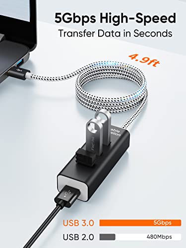 Image of CableCreation 4-Port USB 3.0 Hub with 4.9 Feet Extension Long Cable, 5Gbps Data Rate for MacBook Pro, iMac, PC, Laptop, USB Flash Drives, Surface Pro, XPS, Aluminum Black, 1.5M