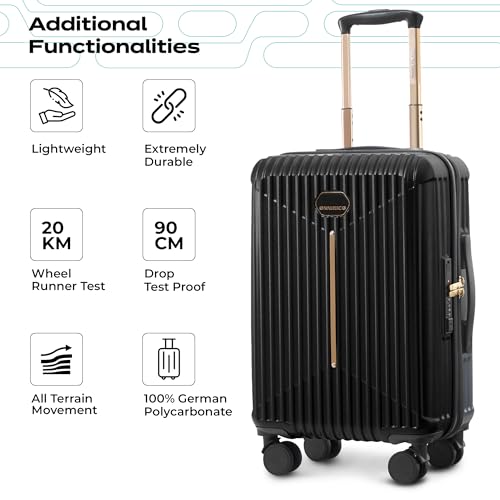 Image of The Midnight Voyager Set of 2 Luggage, Cabin 57cm, Check in Medium 67.5 cm, Hard Sided Polycarbonate Trolley Bag, Dual Anti-Theft Zippers, TSA Lock (Ebony Black)