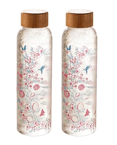 hommova 2PCS Glass Water Bottle 550ml, Reusable Artistic Glass Drinking Bottle, Change Color Depending on Water Temperature, BPA-Free, for School Sport Yoga Gym with Hot Cold Drinks