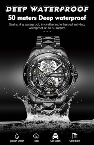 Image of OLEVS Mens Watches Skeleton Mechanical Black Watches for Men Wrist Watches Automatic Luxury Tungsten Steel Sapphire Crystal Waterproof Luminous Gold and Black