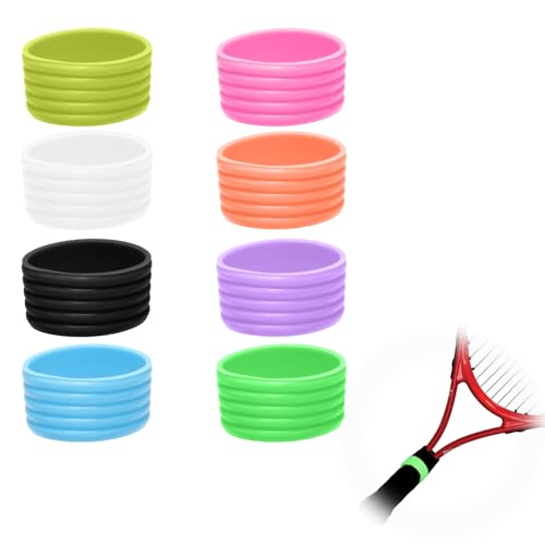 8 Color Tennis Racket Silicone Handle Grip Ring Band, Non Slip Racket Rubber Ring, Elastic Sweat‑Absorbent Overgrip Protector for Tennis Pickleball Badminton Players