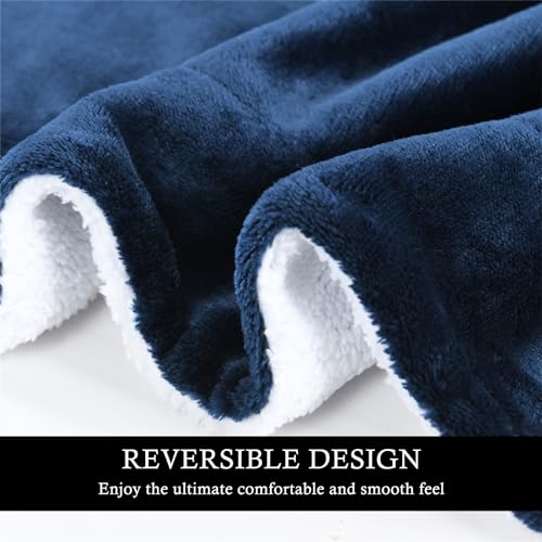 Couverture chaude pour l'hiver moelleuse et réversible bleu marine - 5