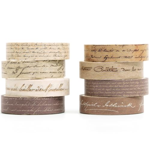 YUBX 8 Rollos Cinta Adhesiva Vintage, Decorativas Washi Tape Set para Scrapbooking, Manualidades, Marcos de Fotos, Bullet Journal y Decorar Regalos (Handwritten Text)