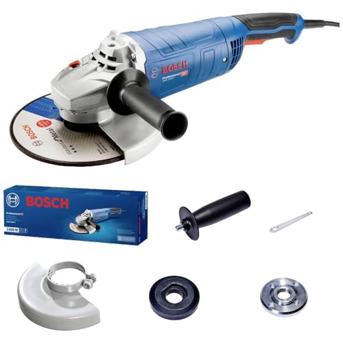 Bosch Professional Winkelschleifer GWS 2400 P (Scheiben-Ø 230mm, Leistung 2.400 W, inkl. Zweilochschlüssel, Schutzhaube, Aufnahmeflansch, Spannmutter, Zusatzhandgriff)