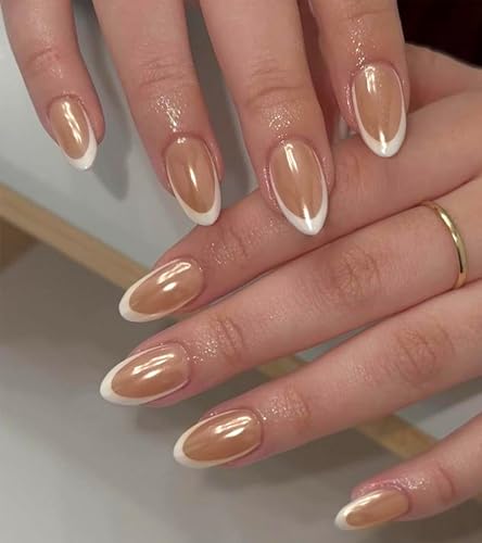 Artquee French Tip Press on Nails Short Nuts French Shine Almond ...