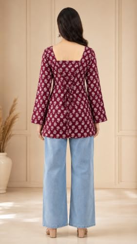 Image of Women's Floral Printed Cotton Kurti Summer Cotton Tunic Top for Girls