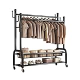 Rangement classifié : design à double tige (tige haute pour les vêtements longs, tige courte pour les articles plus courts) combiné avec un panier en maille amovible et une étagère de rangement inférieure. Cette solution permet un rangement organisé des vêtements, des sacs, des chaussures et plus encore, maximisant l'efficacité de l'espace dans votre maison. Idéal pour les placards, les buanderies ou les entrées.