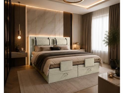 TRADA Boxspringbett Porto Bett mit Matratze, Kopfteil 160x200, Beige