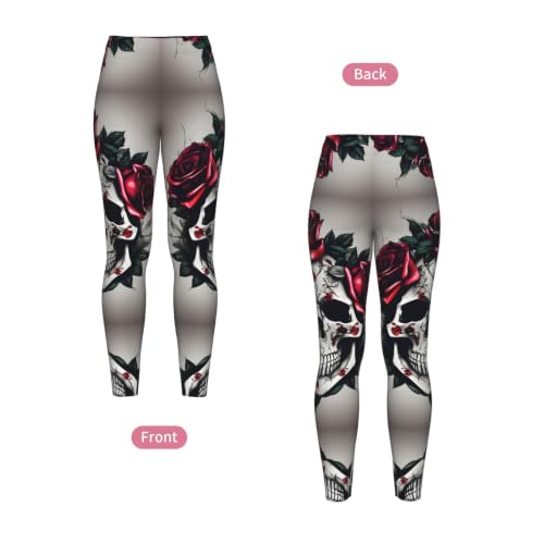 Leggings de compresión de alta calidad con estampado de rosa y calavera para mujer 4
