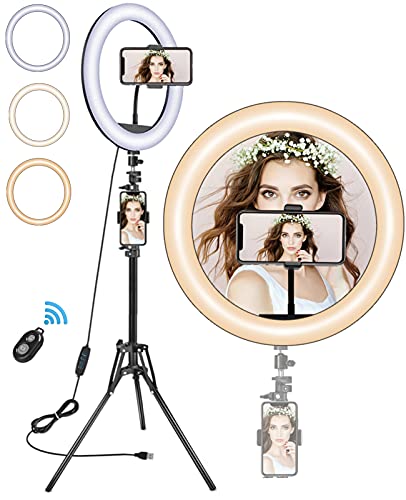 Ring Light (10.3 inch) with Tripod Stand (60 inch) and ã€2 Phone Holdersã€‘ for Selfie/Video Recording/Makeup/Live Stream, Turimon LED Halo Light Ring with Controller Compatible with iPhone & Android