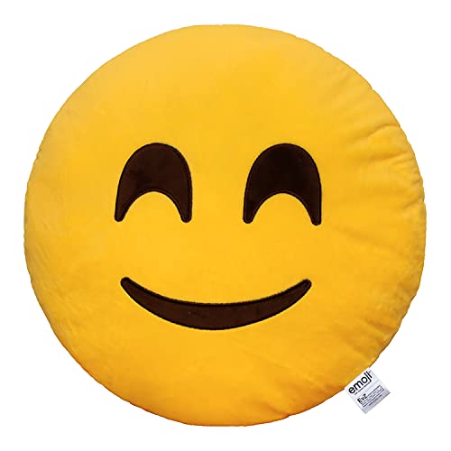 EvZ Official Certified Blush Emoji Pillow - 32cm Large Soft Plush Shy Smiley Face Emoticon Cushion - Cute Pink Cheek Decorative Stuffed Toy for Girls Nursery & Sweet Gift (Yellow)