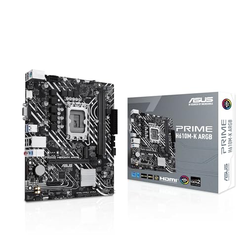 ASUS PRIME H610M-K ARGB Carte mère mATX Intel H610 (LGA 1700), DDR5, PCIe 4.0, emplacement M.2, Realtek 1 Go Ethernet, HDMI, VGA, USB 3.2 Gen 1, SATA 6 Gbps, Header adressable Gen 2, Aura Sync