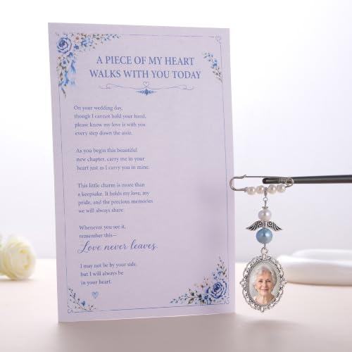 Image of MIXJOY Something Blue Gift for Bride, Wedding Day Bridal Blue Pearl Angel Wings Bouquet Garter Charm for Bride to Be
