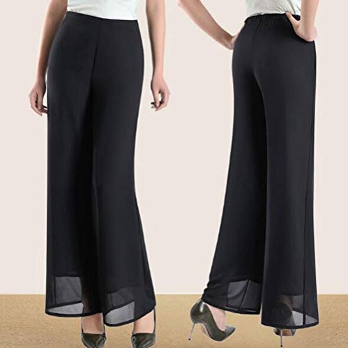 Double Plus Open Womens Chiffon High Waist Palazzo Dressy Pants Flare Elastic Waist Culottes Trousers Pant3