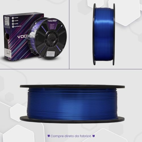 Filamento PLA Azul Safira V-Silk Premium 1kg, 1.75Mm, Para Impressoras 3D - Voolt3D