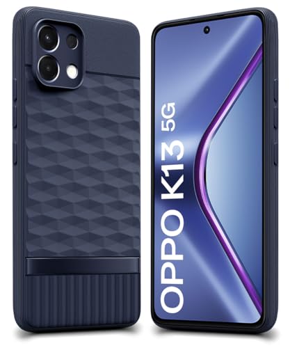 Image of WOW IMAGINE Back Cover for Oppo K13 5G with Hexa Cube Design | Ultra Slim Soft Rubberised Case | Inner Velvet Fabric | Matte Silicone Flexible Mobile Case | Camera Protection - Blue