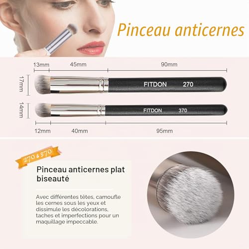 FITDON 3 Pièces pinceaux pour fond de teint anti-cernes et 2 Pièces mini éponges de maquillage pour estomper la crème liquide, la poudre, le polissage, le pointillage – vue 3