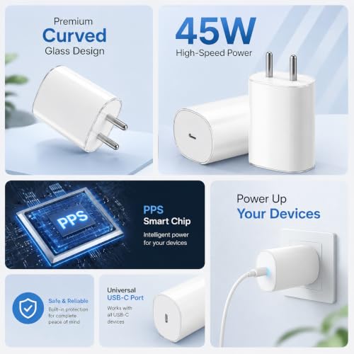 Image of 45W [Original BIS Certified] Type C PPS Fast Charger Adapter for Nothing /CMF Phones | Compatible with Nothing Phone 4b /4a /3a /2a /3 /2 /Pro /Plus /Lite /CMF Phone 1 /2 Pro & More with 1 Year Warranty