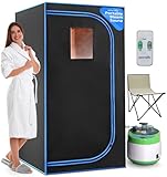 SereneLife Portable Sauna Box for Home, Steam Sauna Tent with Extra Large 4L Steamer - Includes Folding Sauna Chair, Remote Control w/ 9 Heat Levels for in-Home Spa - 2.9' x 2.9' x 5.9'