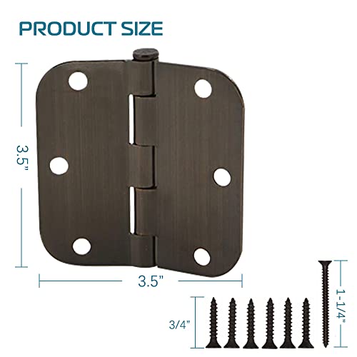 3 Pack Door Hinges 3.5 Inch Antique Brass Hinges Rounded 5/8"Radius Corners Bedroom Residential Standard Indoor Door Hardware Hinge #TOP2