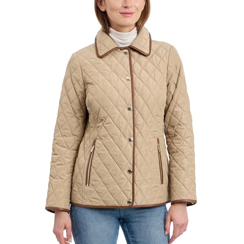 Michael Kors Womens Diamond Quilted Jacket for Women Stylish Lightweight Jacket with Trim Detail Khaki Small