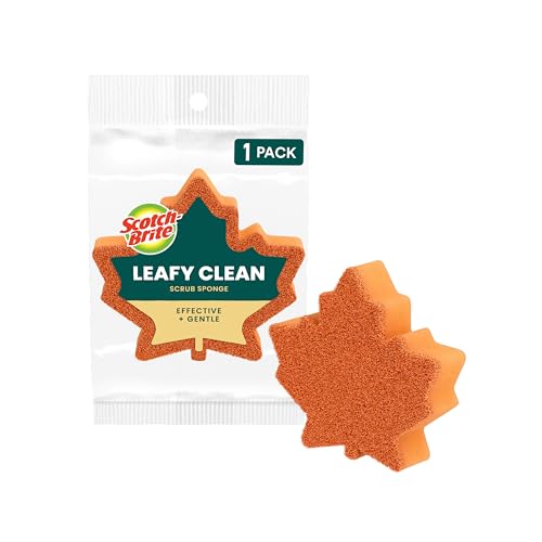 Scotch-Brite Leafy Clean Scrub Sponge Two-Sided Kitchen Sponges for Cleaning Effectively Leaf Shaped Dish Sponges with 100% Recycled Scrubbing Fibers 1 Scrubbing Sponge