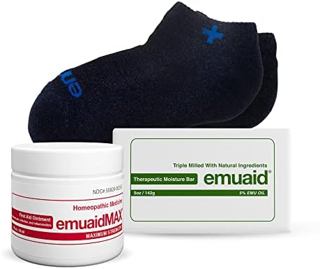 EMUAIDMAX Nail Care Kit with Maximum Strength 2 oz Ointment, Ionic Silver Socks & Therapeutic Moisture Bar for Foot Care, Dry Skin & Nail Care Routine