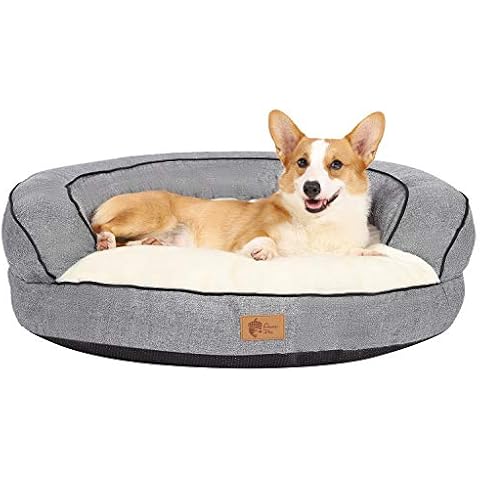 AcornPets® B-1601 Ultimate Luxury Grey Donut Round Shape Large Dog Sofa Bed Fleece Extra Thicken Base Size 90 x 90 CM, Detachable and Washable Cover