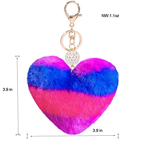 Image of Women's Heart Faux Fur Pom Pom Key Chains Bag Accessory Puffball Keyring Backpack Charms for Girls