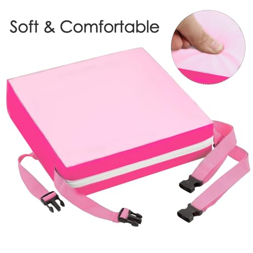 Image of Toddler Booster Seat Dining, Washable 2 Straps Safety Buckle Kids Booster Seat for Dining Table, Portable Travel Increasing Cushion (Pink-PU)
