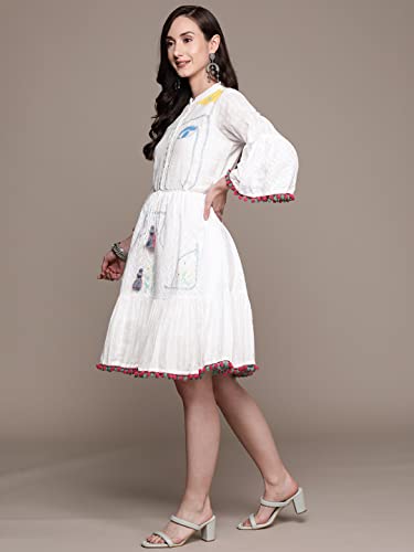 Image of ishin Women's Embroidered A-Line Knee Length Dress