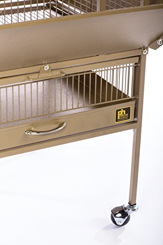 Image of Prevue Pet Products Park Plaza Bird Cage - Small Cocoa Brown Steel Cage with Rolling Stand, Dual Locks, Seed Guards, and Perch, Ideal for Parakeets, Cockatiels, & Small-Medium Birds - Cocoa Hammertone