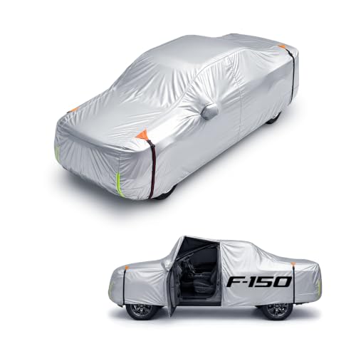 Wigoo Ford F150 F250 F350 F450 Truck Car Cover Accessories 2015-2026 Waterproof All Weather Outdoor Full Pickup Cover Windproof UV Rain Snow Dust Protection Door Zipper Reflective Safety Strips