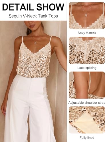 Sequin V-Neck Tank Tops Summer Sparkle Glitter Casual Sexy Backless Beach Vacation Club Camisole Top for Women3