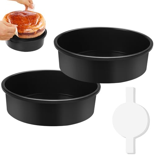 Bakerchef 10 Inch Round Cake Pan Set Of 2, Nonstick Flan Baking Pans With 80 Pcs Parchment Paper, Carbon Steel Layer Cake Molds For Birthday & Christmas Baking, Dishwasher Safe
