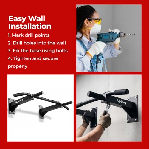 Image of Lifelong Pull Up Bar Wall Mounted | 200kg Capacity| Foam Grip Pull Up Bar for Home | Gym Equipment for Home Workout| Triangle Support | Strong Wall Base| Home for Kids, Men & Women