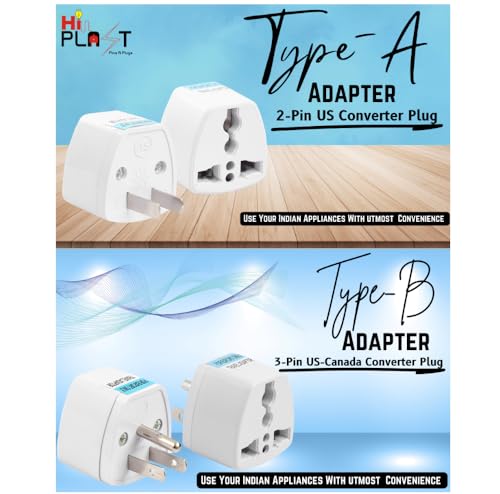 Image of Hi-Plasst India to USA Plug Adapter Combo | Pack of 2 - Type A & Type B Travel Converters | Universal Adapter for US, Canada, Mexico, Japan, Thailand | Works with Indian Devices (US Plugs-2pcs)