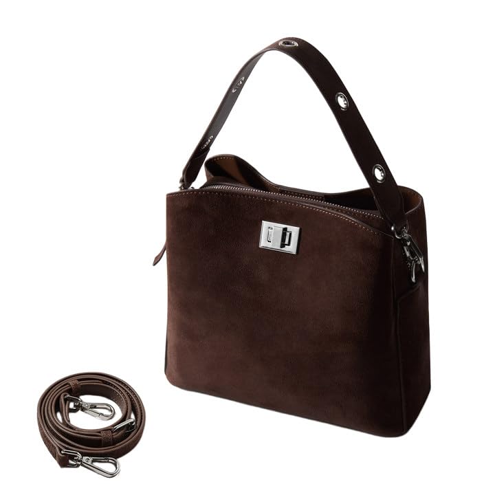 Image of Genuine Leather Suede Bags for Women, Vintage Handbag Purse Suede Hobo Bag Slouchy Bag Shoulder Crossbody Bag