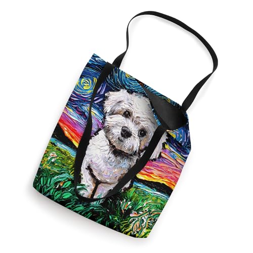 Bolso tote con diseño artístico de Maltipoo Starry Night, blanco, para amantes de los perros Maltese y Poodle miniatura 2