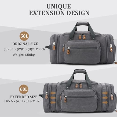 Image of Gonex Canvas Duffle Bag, Expandable 60L Travel Overnight Weekender Bag