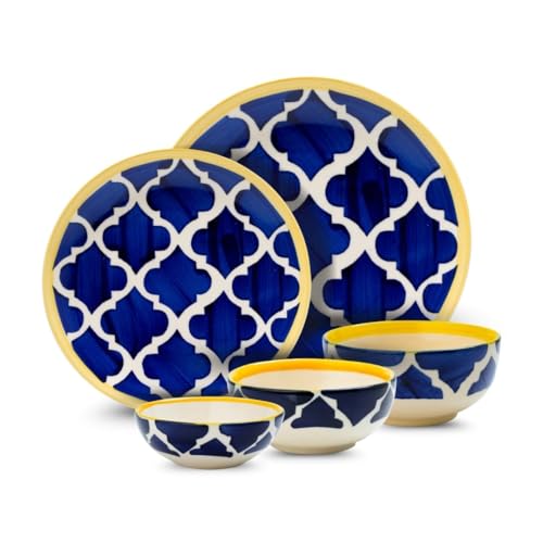 Image of Eco-Friendly Ceramic Dinner Set | 5-Piece Crockery Set | Lightweight & Durable Dining Set | Navy Blue Plates (7 inch & 8 inch) & Ramen Snack Bowls (75ml, 125ml, 200ml) | Perfect for Gifting
