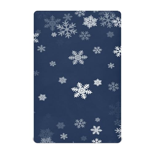 Moudou Blue Snowflake Playard Sheet for Boy Girls, Soft Breathable Fitted Toddler Sheet for Standard Playard Bed Mattress, 39 x 27 x 5 Inch