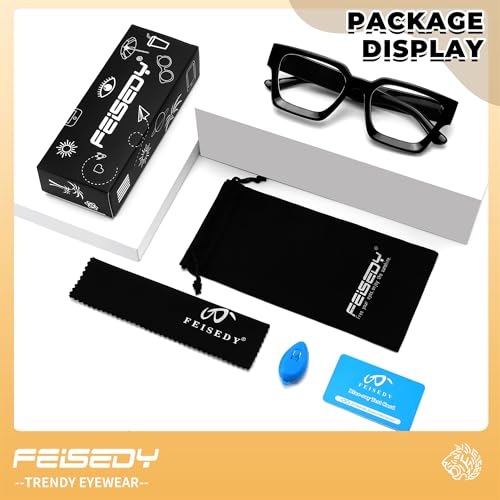 Image of FEISEDY Retro Blue Light Blocking Glasses for Women Men 90s Classic Rectangle Frame Thick Chic Computer Eyeglasses B2383R