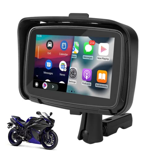 ZHNN Wireless Carplay Wireless Android Auto Carplay Screen for Motorcycles,Waterproof 5 Inch IPS Touchscreen Motorcycle GPS with CarPlay Android Auto for Motorbike, Dual Bluetooth, Easy Installation