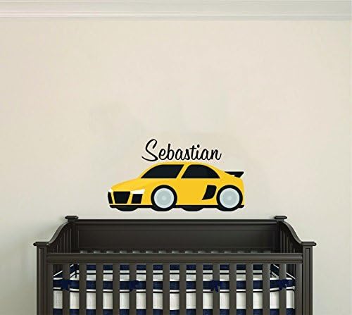 ymot101 Custom Personalised Name Race Car - Baby Boy - Nursery Wall Stickers For Baby Room Decorations - Wall Decals Wall Art Stickers For Kids Rooms for Bedrooms (1310) (Wide 22x11 Height)
