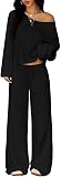JYIXXZX Women 2Pcs Lounge Sets Coord Outfit Y2K Gym Set with Long Sleeve Top Tracksuits Wide Leg Drawstring Pants for Home Travel Lounge Matching Casual Sets - 1