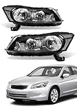 Headlights Assembly fit Honda 08 09 10 11 12 Accord 4dr / 2008-2012 Accord Headlamp（NOT fit coupe or Crosstour models Black housing Amber Reflector Replacement Driver & Passenger Side(W/O Bulbs)
