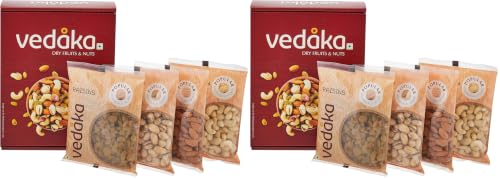 Image of Amazon Brand - Vedaka Premium Dry Fruits Combo | 800 Gram | 200 Gram Each - Almonds, Raisins, Cashews & Pista | Kaju, Kishmish, Pista & Badam Gift Pack | Great For Snacking And Gifting (Pack of 2)