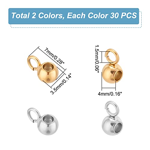 UNICRAFTALE 60pcs 2 Colors 4mm In Diameter 304 Stainless Steel Tube Bails Rondelle Bail Beads Hanger Links Metal Loop Bails Connector Charms Beads Bar Loose Spacer Bead for Bracelet Jewelry Making - Image 3